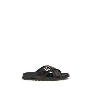 Dolce & Gabbana Black Calf Leather Bos Taurus Men's Sandals